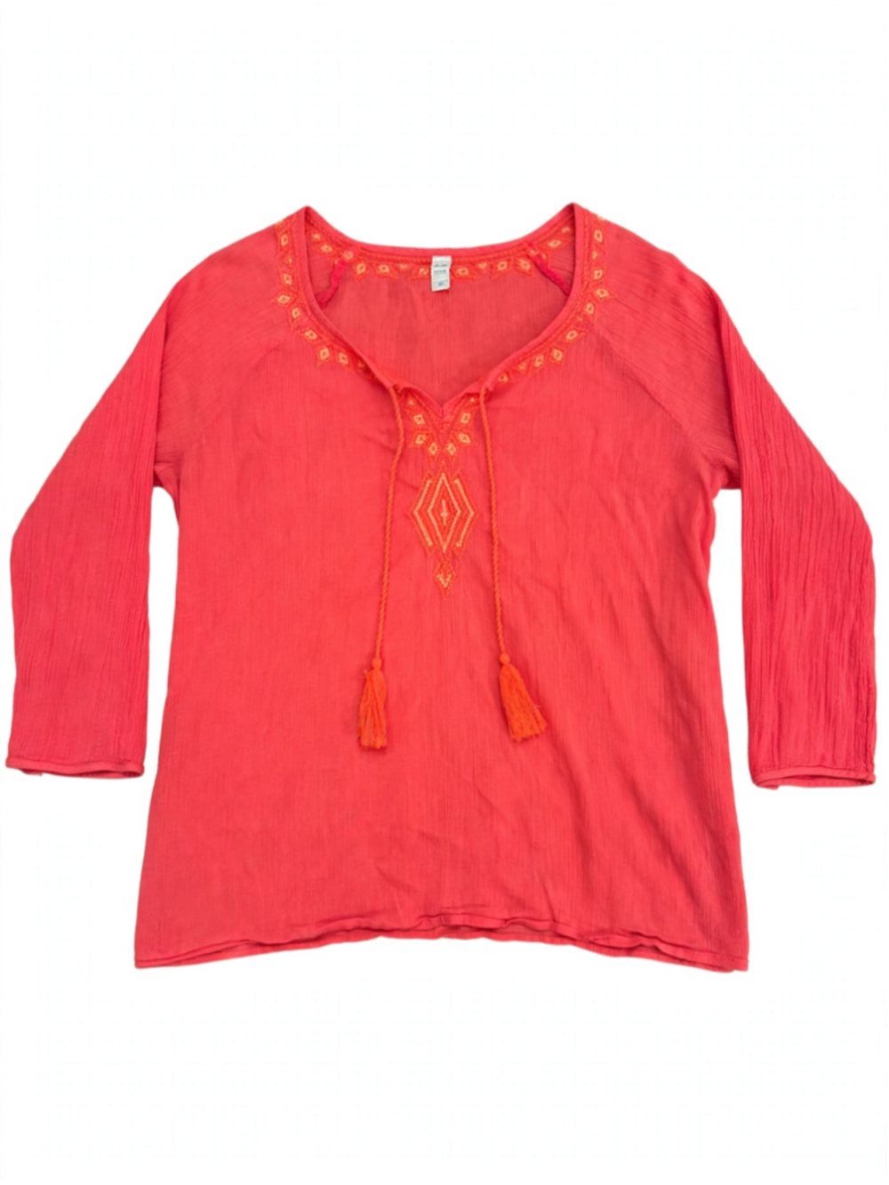 Women's Old Navy Coral Embroidered Tassel Blouse Size XL